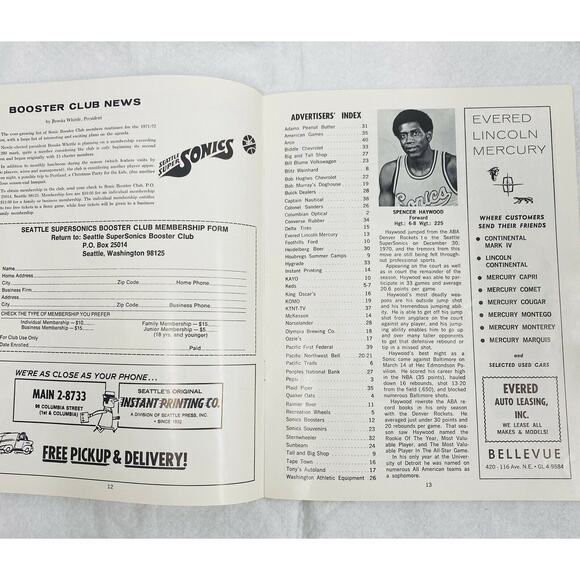 1971 Seattle Supersonics BASKETBALL PROGRAM Sonics vs Buffalo Braves - Picture 7 of 8